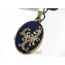 FABERGE' pendente porta foto oro giallo 18kt smalto blue e diamanti F-1003